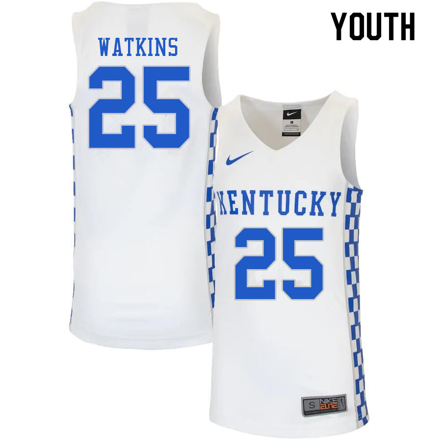 Youth #25 Kareem Watkins Kentucky Wildcats College Basketball Jerseys Sale-White - Click Image to Close